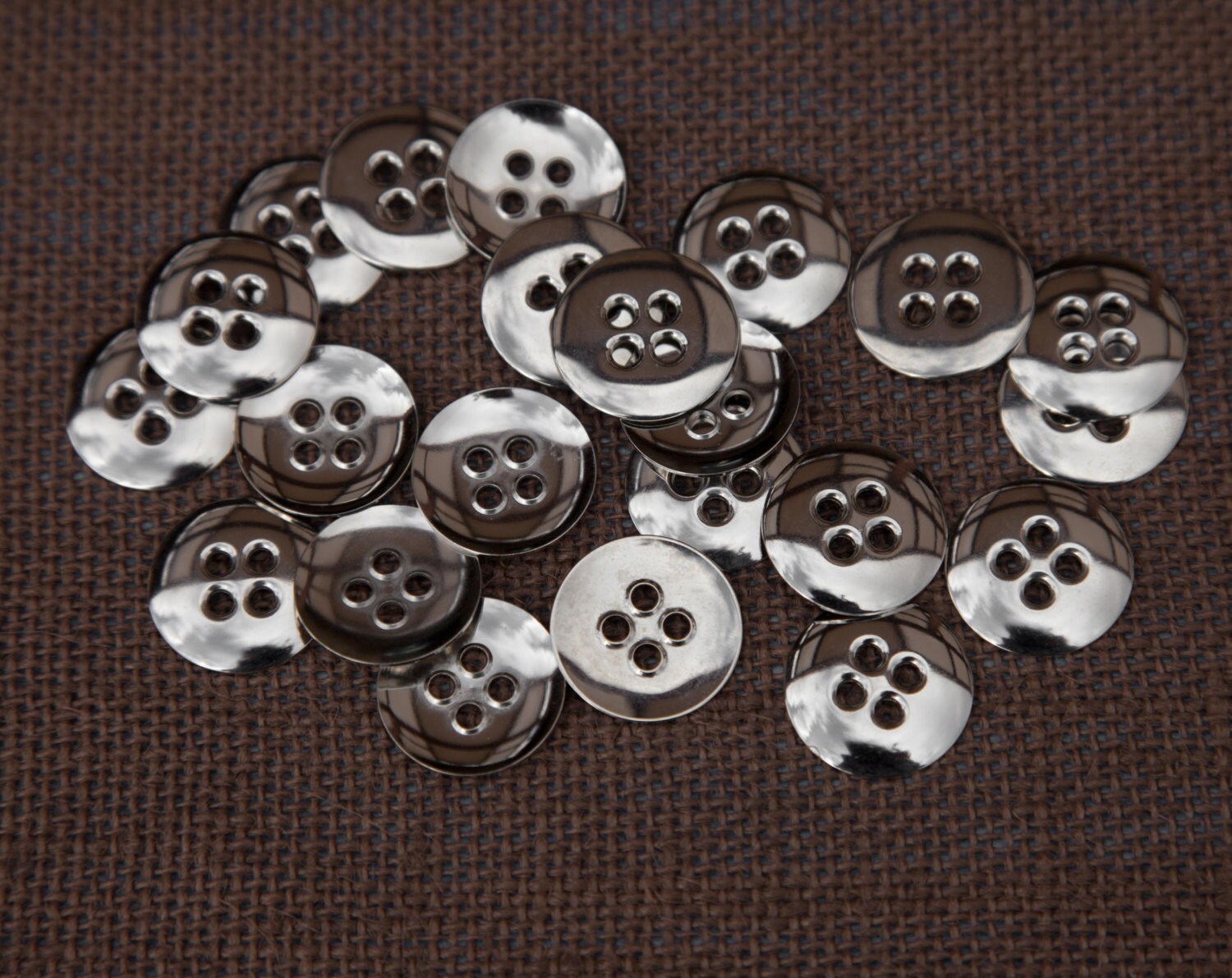 12 Vintage Large 1 3/16" Silver Metal Buttons. 4 Holes. Plain Design