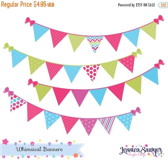 80% OFF - INSTANT DOWNLOAD, bunting banner clipart or flag clipart for personal and commercial use Il_570xn