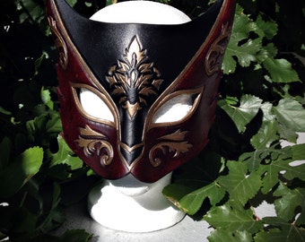 Venitian Cat leather mask, masquerade, masquarade, masque, cuir, larp, larping, cosplay, halloween, costume, fantasy, vénitien