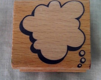 Rubber Stamp Wood Mounted Bubble Cloud Thought Caption 1.5" Inches Good Used / Ink stains