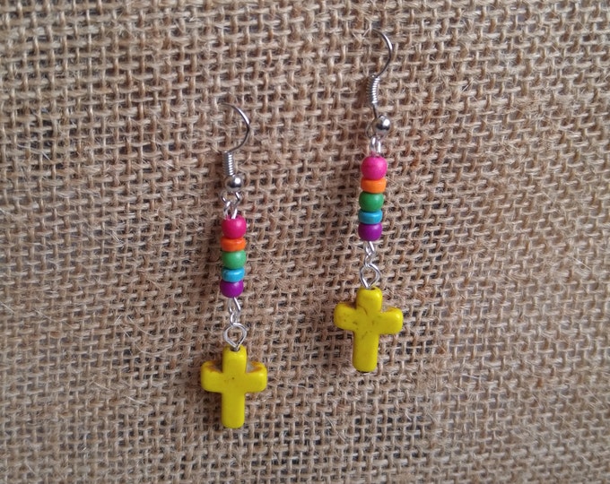 SALE Cross Earrings - Bright Colored Cross Earrings, Faith Jewelry, Colorful, rainbow #196