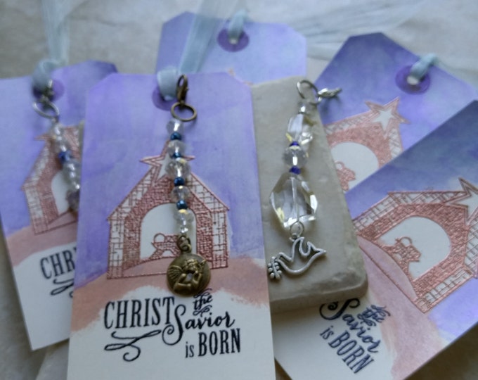Large Christmas Tag with suncatcher DIFFERENT great gift for Christmas CHRISTIAN Christ is Born tag with gift attached Christian Charm