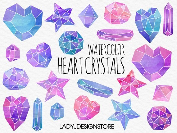 Watercolor Heart Crystal Clip Art 22 Digital Clipart
