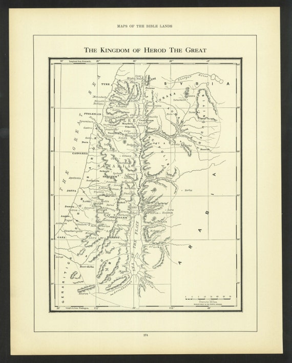 Vintage Map Kingdom of Herod The Great Biblical Map Original