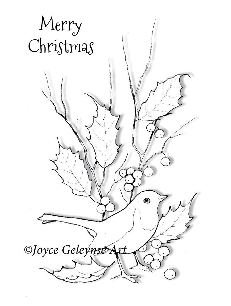 Christmas Coloring Page for Adults or Kids Robin Bird with