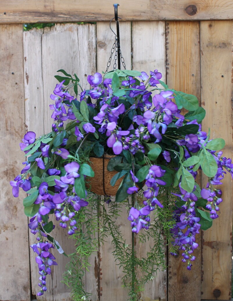 Silk Hanging Plant Violet/Blue Wisteria with long Fern