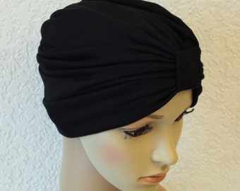 Women's chemo turban hat, black rayon viscose jersey turban for women, full turban, chemo hats and caps, choose the colour