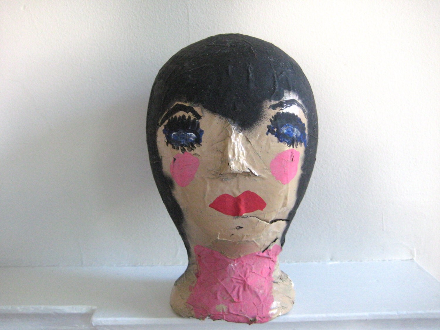 vintage styrofoam mannequin head lady hand painted