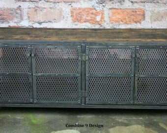 Steel Media Console. Modern Buffet. Urban Credenza. Vintage Industrial Design. Reclaimed Wood and Steel TV Stand. Customization Available.