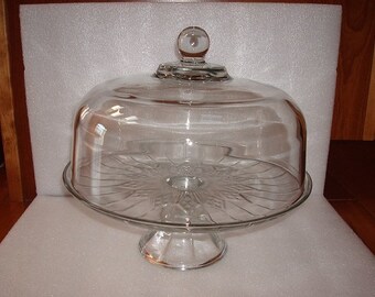 Anchor Hocking Canfield Heavy Glass 2 Piece Footed Cake Set With Original Box