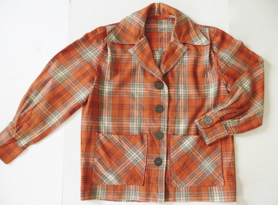 Vintage 49er Jacket 40s 50s Wool Shadow Plaid Jacket Boxy
