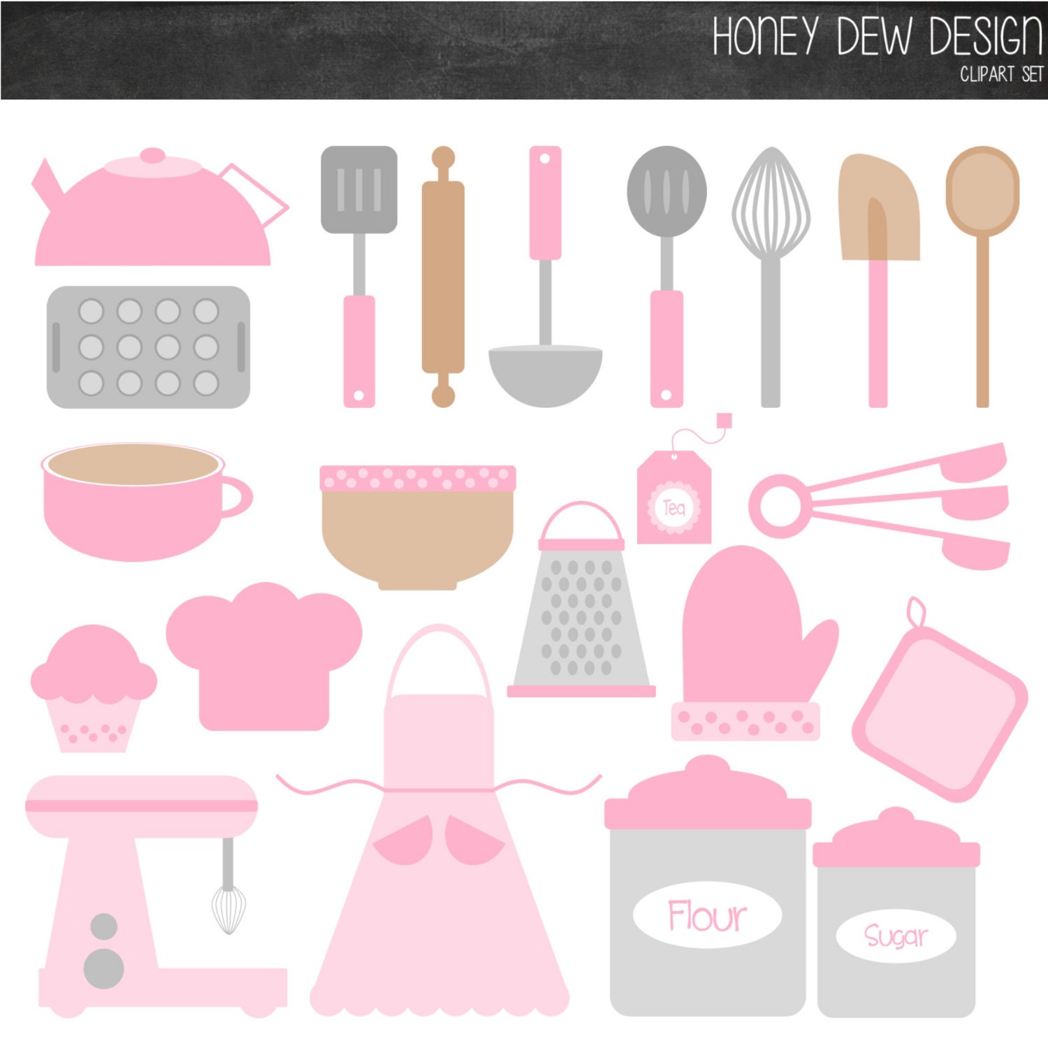 Kitchen Clipart Pink Instant Download