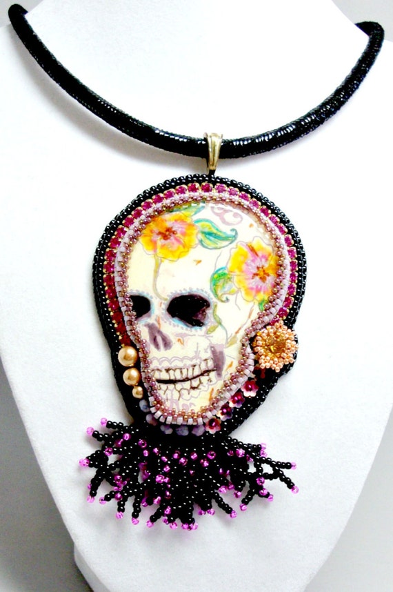 Skull Jewelry Skull Necklace Beaded Art Jewelry Bead