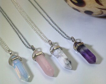 FLASH SALE Crystal Point Necklace Crystal Pendant Necklace, Opalite, Rose Quartz, Amethyst Pendant, Healing Crystal Necklace, Boho Necklace