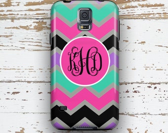 Monogram chevron Samsung Galaxy S5 case, Cute S6 case, Girl's S4 case, Chevron S3 case, Multicolor chevron purple pink turquoise (1069)