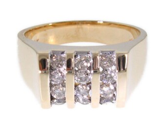 Mens Genuine Diamond Ring 14K Yellow Gold Classic