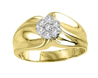 Mens Genuine Diamond Ring 14K Yellow Gold