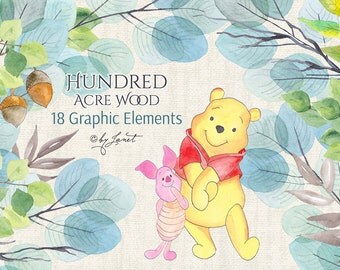 Hundred Acre Wood - Winnie the Pooh - Piglet - Watercolor Elements - PNG file