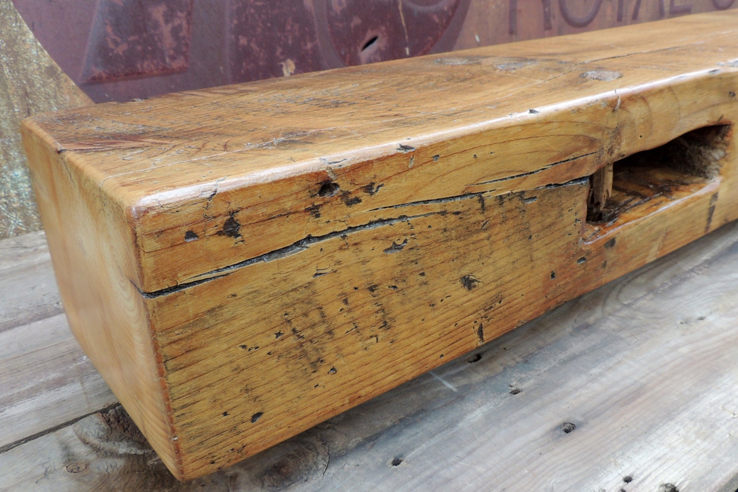 Reclaimed Barnwood Beam Rustic Elm Wood Fireplace Mantel or