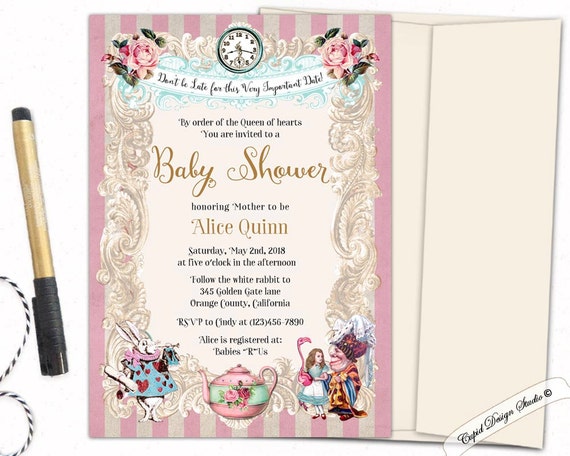 Alice in Wonderland unique baby shower invites by CupidDesigns