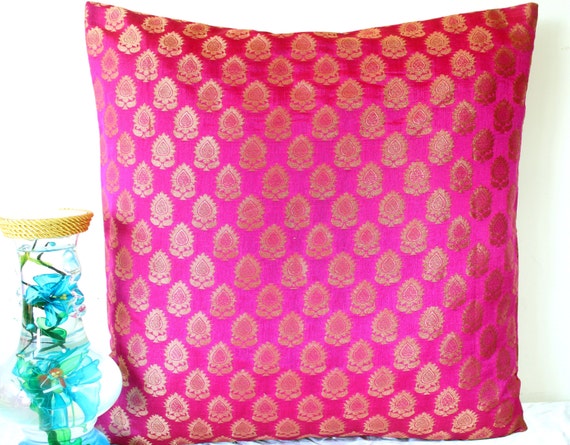 Brocade Pillow Covers Pink & Gold Throw Pillow Cover Dark Pink