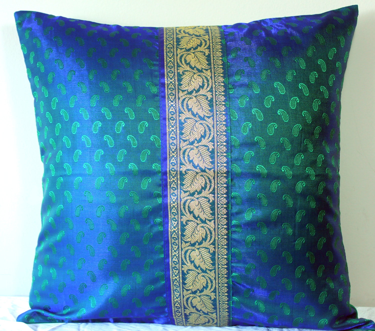 Indian Sari Pillow Sari Cushion Cover Silk Pillows Green