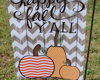 Personalized Monogrammed Garden Flag Happy Fall Y'all Great for Fall Decorations October Pumpkin Patch