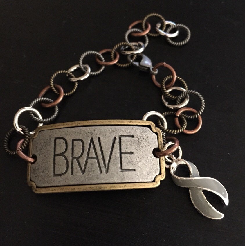 Brain Cancer Awareness Bracelet Brave Charm Gray Grey