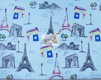 100% Cotton Fabric By Riley Blake - Pepè In Paris Eiffel Tower Blue - 45" Width Sold By The Yard (FH-2038)