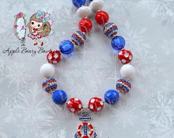 Anchor Necklace Royal Anchor Necklace Royal Cruise Necklace Anchor Away Chunky Necklace Independence Day Bubblegum Necklace 4th of July