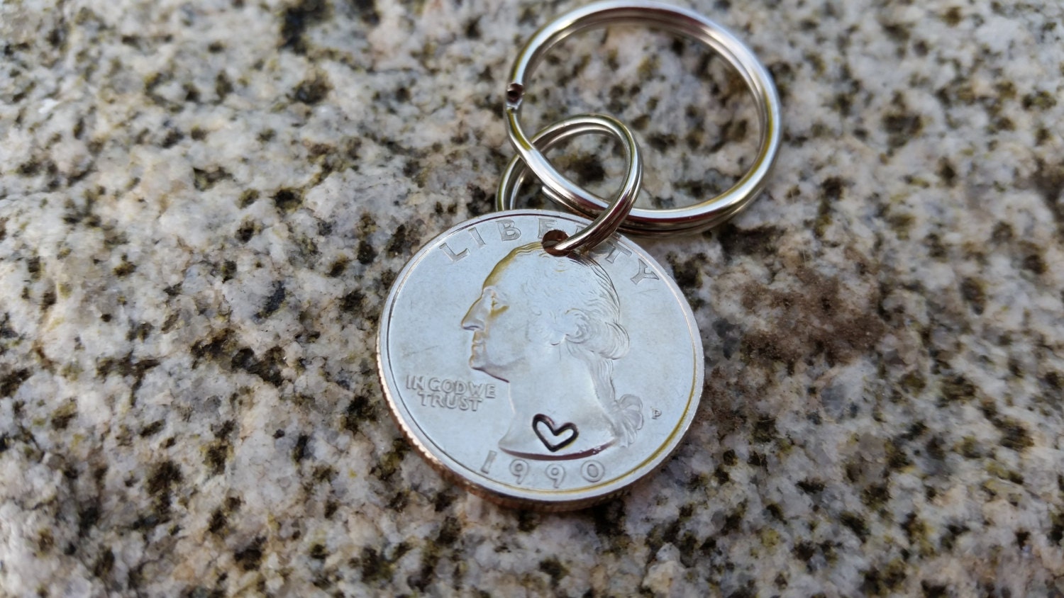 stamped quarter key chain 1992 1991 25 year by TiffysLove on Etsy
