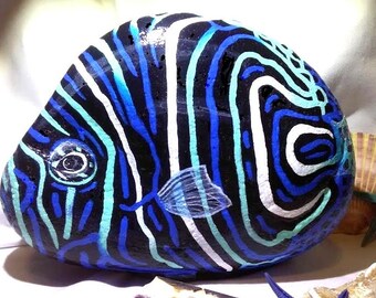 Painted rocks/Hand Painted Stone/Garden Rock/ Tropical fish/Paper weight/Book End/Outdoor art/ Home Decor /great gifts on Etsy