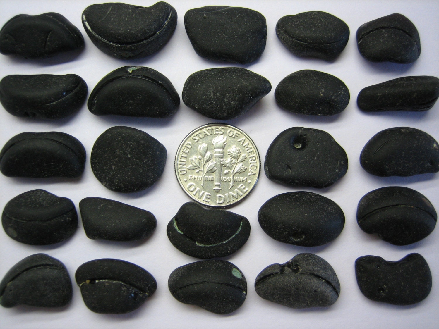 GENUINE SEA GLASS 24 Rare Black 15mm 20mm Real Mediterranean