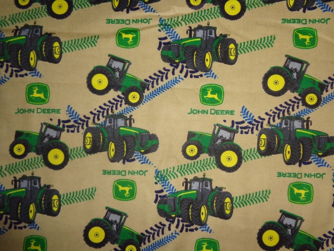 Tan John Deere Tractor Flannel Fabric by the Half Yard