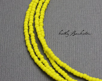 Yellow Seed Bead Necklace, Long Yellow Seed Bead Single Strand Necklace, Yellow Layering Necklaces, Dainty Necklaces, Kathy Bankston