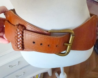 chunky brown leather belt- real leather