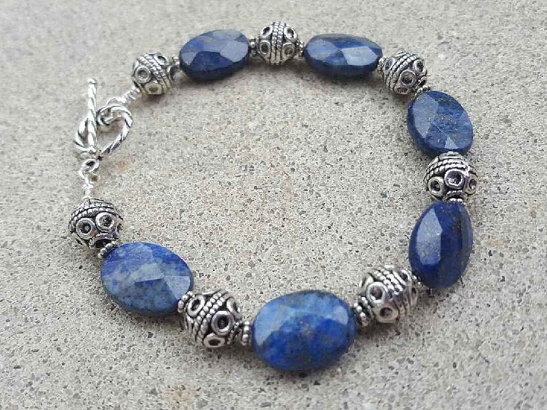 Bracelet Lapis Lazuli Bracelet Stone and Sterling Silver