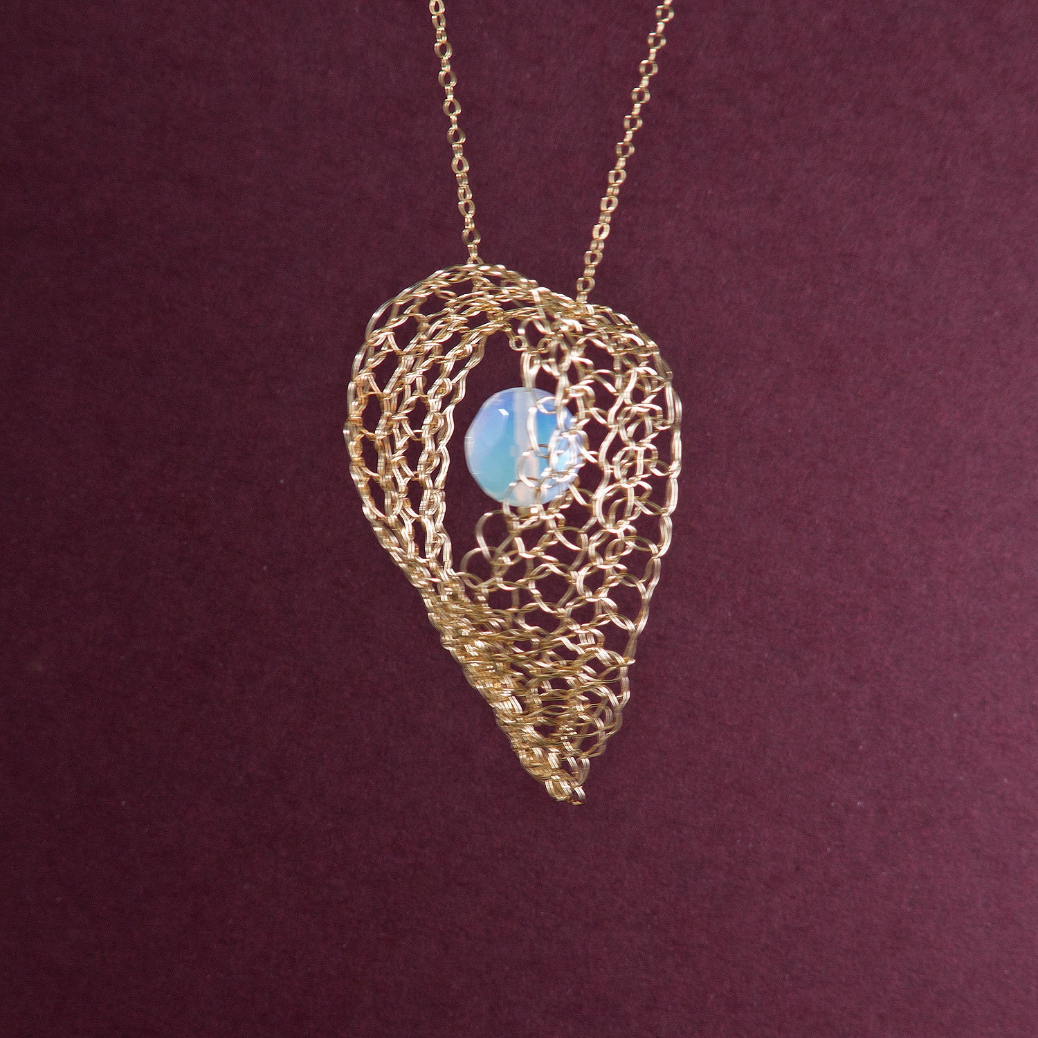 Opal Gold Necklace / 14k Gold Filled Wire Crochet Jewelry