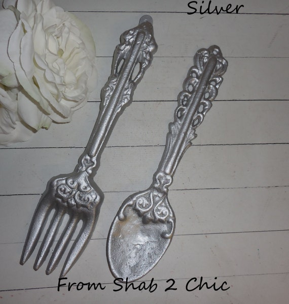 SILVER / Fork and Spoon Set / Kitchen Wall Art / Spoon Fork