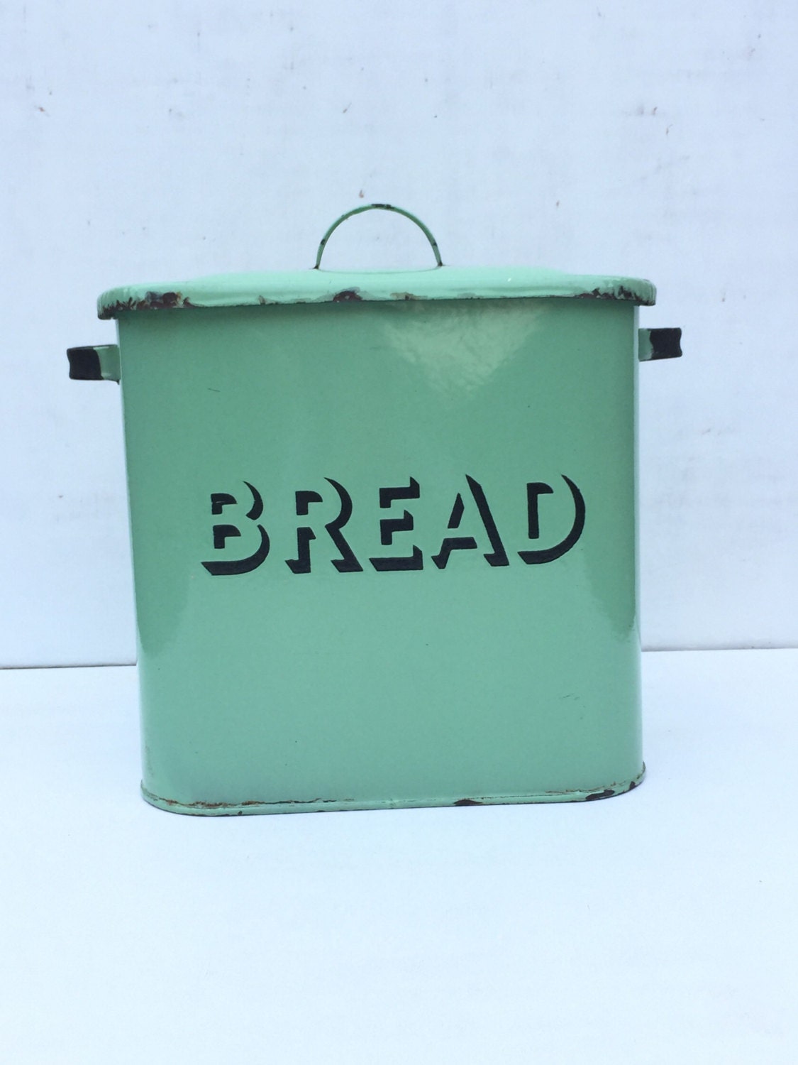 1930s Green Enamel Bread Bin