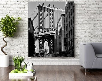Large Canvas art, New York photography, New York Black and white photography, New York poster, Empire State Manhattan Bridge photography