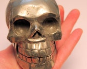 Pyrite Fools Gold Crystal Skull Giant Sized Hand Carved 4 1/4 Inches Helps Create Large Cash Flow!