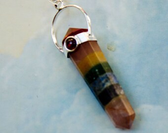 7 Chakra Double Terminated Crystal Pendant With Garnet