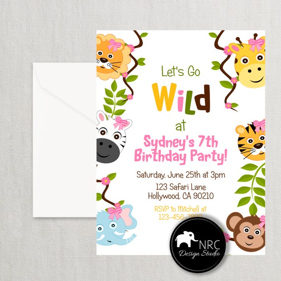 Jungle Invitation, Safari Invitation, Jungle Party, Safari Party, Girl Jungle Birthday, Printable Invitation | NRCDesignStudio Il_570xn
