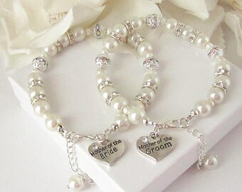 Mother of the Bride Bracelet, Mother of the Groom, Set Of Two, Ivory Bridal Sets, Brides Mother Charm Bracelet, Grooms Mother Gift,