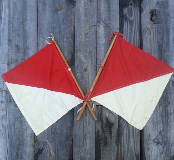 Set of Two Vintage Maritime Signal Flags Nautical Red and