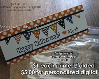 Halloween class treats ( Halloween banner design ) PIY Personalized bag toppers ~ Halloween Printable
