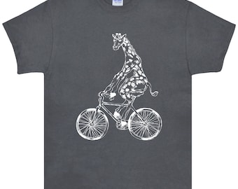 Giraffe On Bicycle T Shirt.Men's Gildan Ultra Cotton Adult Tee.Bicycle Shirt.Bicycle Tee.Giraffe Shirt.Bicycle Shirts.Biker T Shirt Bike.Tee