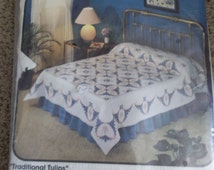 Kit Couette Appliquée Bucilla 49725, Blue Calico Rose, Taille King/Queen, Neuf Rare