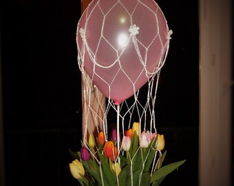 Hot air BALLOON NET - Hexagon motif + scalloped rope around + crochet decoration- Made to order
